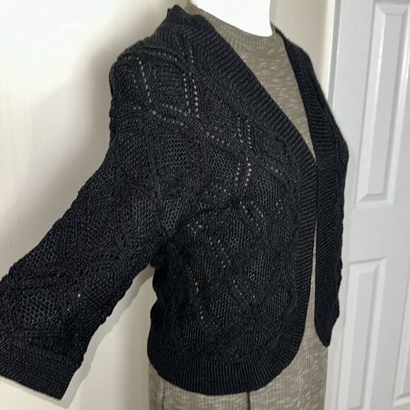 ALFANI PM Cable Eyelet Knit Cropped Quarter Sleeve Open Front Cardigan - Picture 5 of 11